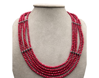 Vtg Jay King Red Coral Multi Strand Necklace DTR Signed 5 Strand Faceted Beads