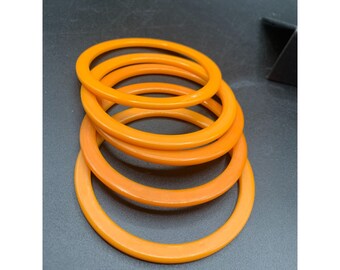 Bakelite Bangles Bracelets Set Of 5 Thin Orange Plastic Vintage Bracelets