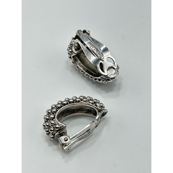 Signed Erwin Pearl Clip On Earrings Silver Tone S… - image 3