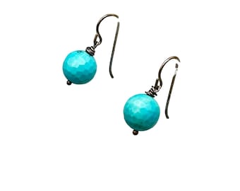 Vintage Sterling Silver Dangle Earrings Faceted Turquoise Stone Beads Pierced