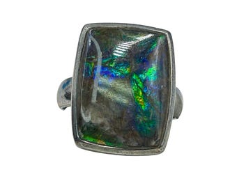 Vintage Sterling Silver Canadian Opal Ring Size 9.5 Rectangular Setting