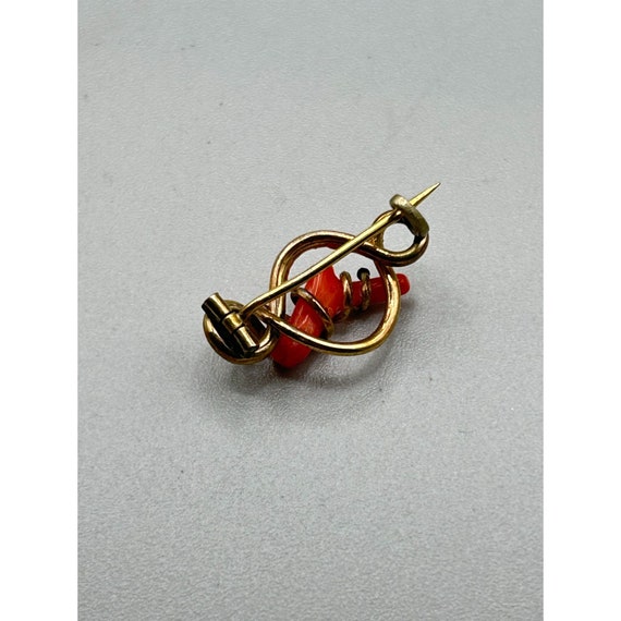 Victorian Coral Pin Brooch Gold Filled Pin Genuin… - image 4