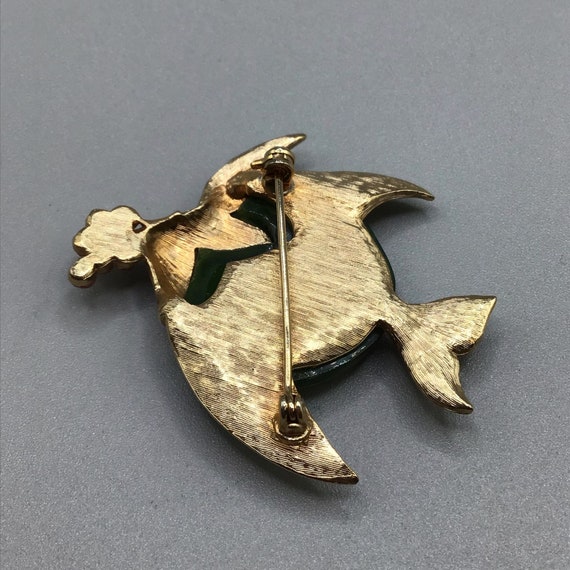 Puffy Fish Brooch Green Semi Precious Stone Gold … - image 4