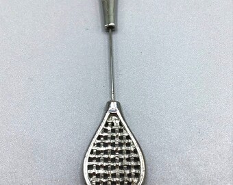 Tennis Racket Stick Pin Silver Tone Tennis Player Accessory Tennis Sport Jewelry