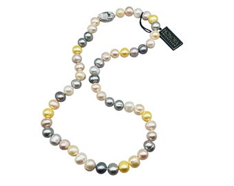 Honora Multi Colored Pearl Necklace Pastel Color 9mm Strand Sterling 925 Clasp