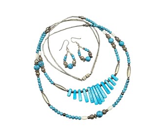 SOUTHWESTERN Spikes Necklace And Earrings Set Dyed Turquoise Howlite Jewelry Set
