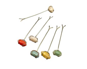 Vintage Olive Picks Appetizer Pick Vintage Caged Semi Precious Stones Silver Color Metal