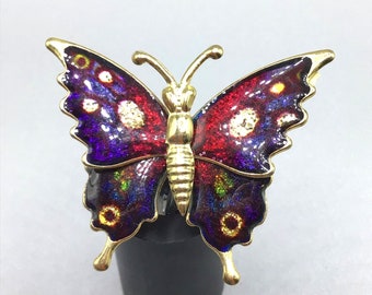 Vintage Butterfly Brooch 80s 90s Taiwan Tin Metal Insect Brooch Red and Purple