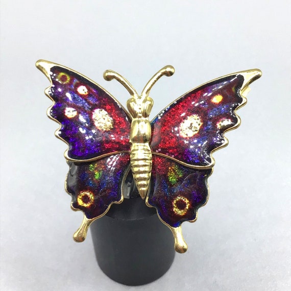 Saint Laurent Broche Papillon Métal Doré Émail Violet Vintage 80/90 Saint Laurent Broche Papillon Métal Doré Émail Violet Vintage 80/90