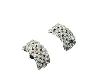 Antique Sterling Silver Screw Back Earrings Clear Open Back Bezel Set Stones