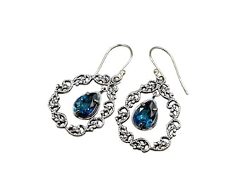 Blue Topaz Dangle Earrings OR PAZ Israel 925 Sterling Silver Earrings Pierced Drops