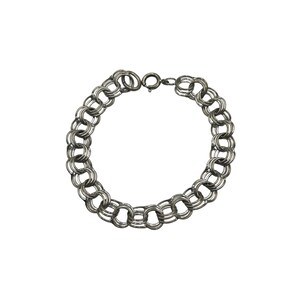 May include: A silver chain bracelet with a double link design.