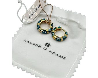 Lauren G Adams Earrings Blue Enameled Huggies Hoops 18k Gold Plated