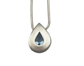 Blue Topaz Sterling Silver Drop Necklace Drop Shaped Sliding Pendant Silver 925
