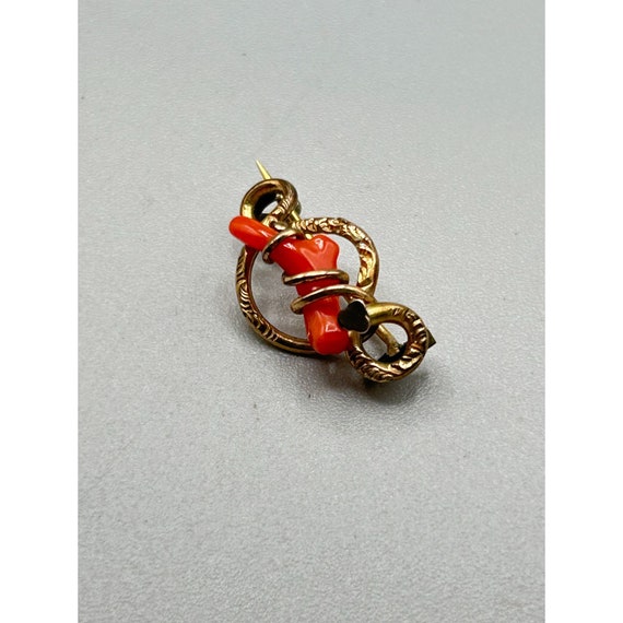 Victorian Coral Pin Brooch Gold Filled Pin Genuin… - image 3