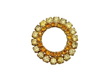 Rhinestones Wreath Pin Brooch Yellow Orange Jonquil Color All Prong Set Stones