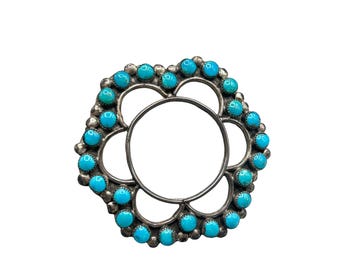 GILBERT ORTEGA Galleries Native American Turquoise Pin Brooch Snake Eye Petit Point Zuni Signed