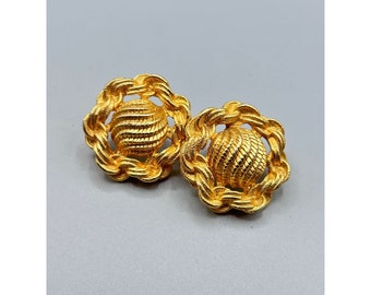 Signed MONET Vintage Rope Studs Earrings Textured Gold Tone 80s Elegant Earrings