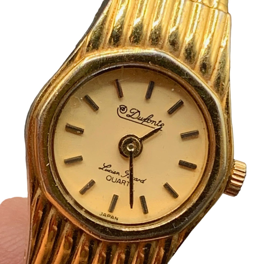 Vintage Dufonte Lucien Piccard Quartz Watch Gold Tone Stretch Band Japan Movt Vintage Dufonte Lucien Piccard Gold Color Working Watch  main image 4