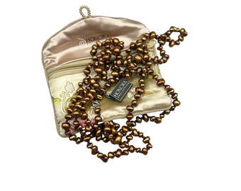 Honora Cultured Pearls Bronze Necklace with Elegant Satin Pouch Irregular Pearls