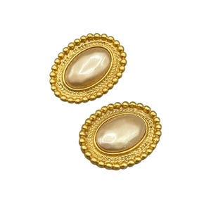Vintage Carolee Gold Tone Clip On Earrings with Faux Pearls Classic Oval Shape