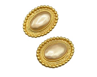 Vintage Carolee Gold Tone Clip On Earrings with Faux Pearls Classic Oval Shape