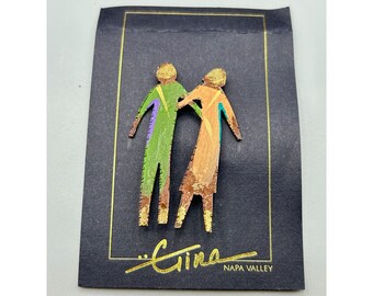 Gina Designs Friends Sisters Friendship Brooch Handmade Handcrafted Brass Pin
