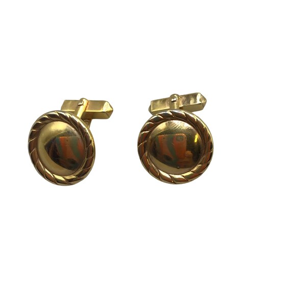 Paire De Boutons De Manchette Vintage En Laiton Doré Strié - Occasion - État Bon