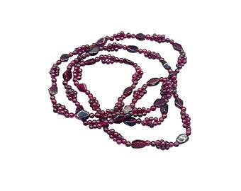 Vintage Garnet Necklace Beaded Thin Strand 24" no Clasp Small Station Clusters