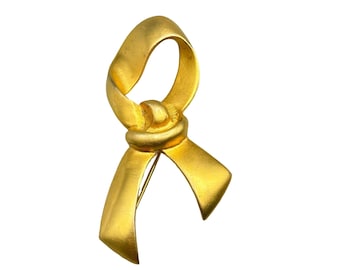 Vintage UNSIGNED Anne Klein Pin Brooch Matte Gold Tone Golden Bow Ribbon