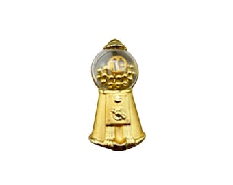 Vintage AJC Gumball Machine Pin Brooch Matte Gold Tone Metal 80s Costume Jewelry