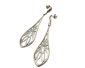Sterling Silver Dangles Earrings Openwork Pierced Drops Statement Log Dangles