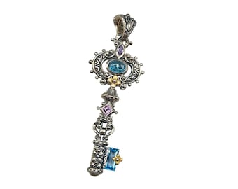 BARBARA BIXBY Key Amethyst Topaz Gemstone Flower Enhancer Pendant Sterling And 18K