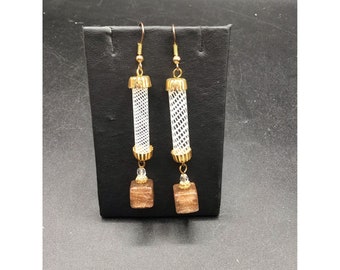 Art Glass Long Dangle Earrings Tube & Square Beads Pierced Drops Fashion Jewelry