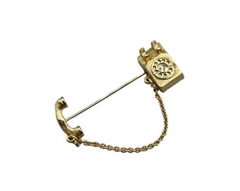 Vintage Avon Rotary Phone Stick Pin Gold Tone Iconic Classic Popular Design