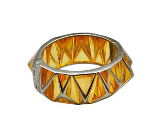 Hard To Find Angelique De Paris Pyramid Bangle Hinged Sterling Silver Lucite