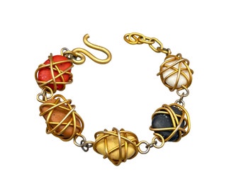 Jill Fagin Vintage 1990s Avant Garde Artisan Chunky Wrap Wire Bracelet Beads