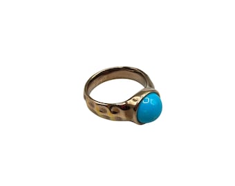Bronze and Turquoise Hammered ring made in italy Size 8 Genuine Turquoise Stone