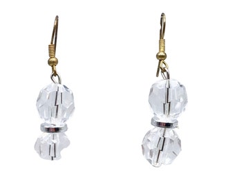Clear Acrylic Beaded Dangles Earrings Faceted Beads Simple Everyday Jewelry