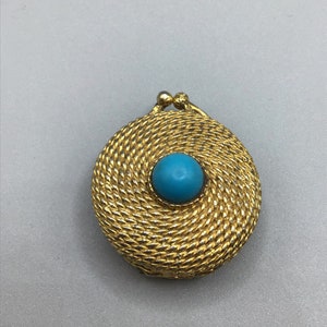 Estee Lauder Solid Perfume Compact Gold Tone Rope Design Turquoise‎ Color Stone Estee Lauder Solid Perfume Compact Gold Tone Rope Design  main image 2