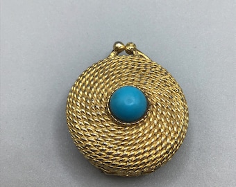 Estee Lauder Solid Perfume Compact Gold Tone Rope Design Turquoise Color Stone