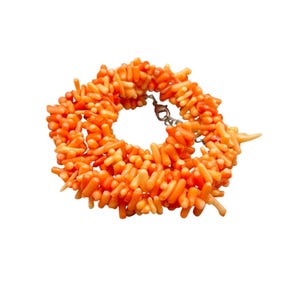 Vintage Coral Chip Orange Beaded Necklace Pink Salmon Adjustable Clasp