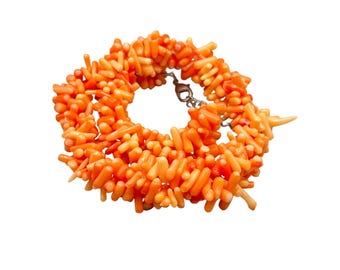 Vintage Coral Chip Orange Beaded Necklace Pink Salmon Adjustable Clasp
