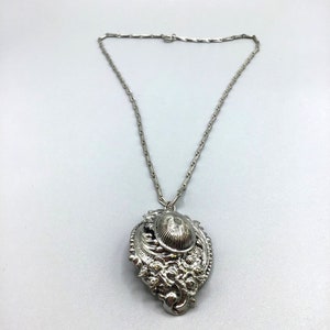 Repousse Necklace Silver Tone Victorian Revival Chain Pendant Statement Jewelry