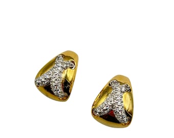 Vintage Swarovski Signed With Swan Earrings Gold Tone Clips Classic Elegant