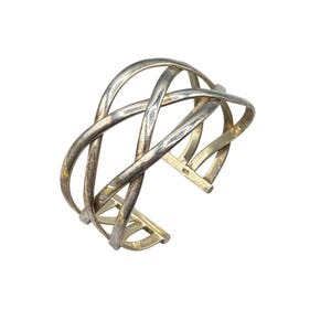 Vintage STERLING SILVER Cuff Bracelet 925 Intersected Braided Design