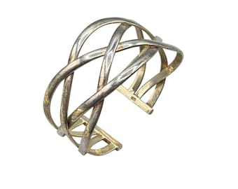 Vintage STERLING SILVER Cuff Bracelet 925 Intersected Braided Design