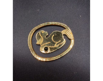 Judith Leiber Signed Bookmark Money Clip Gold Tone Dog with Ball Black Cabochon