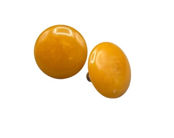 Vintage Bakelite Screwback Earrings Orange Butterscotch Color Round Flat Buttons