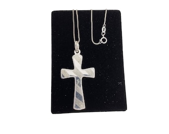 Textured Sterling Silver Cross Pendant Necklace with Chain Religious Jewelry